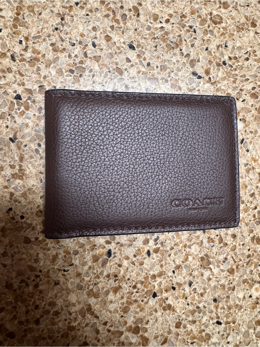 Coach Men's Dark Brown Pebbled Leather Card Holder